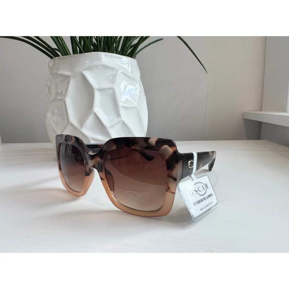 Oscar de la Renta Womens Square Ombre Tortoise Peach Sunglasses UV Protection